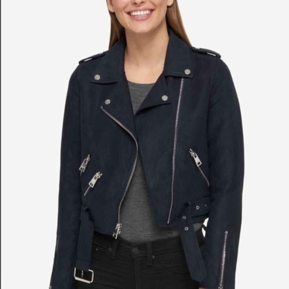 Levi’s navy faux suede cropped‎ moto jacket Small
